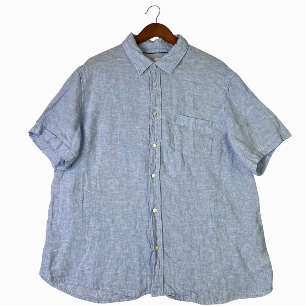 Thom Aaron Mens XXL Blue 100% Linen Short Sleeve Button Up Shirt European Flax